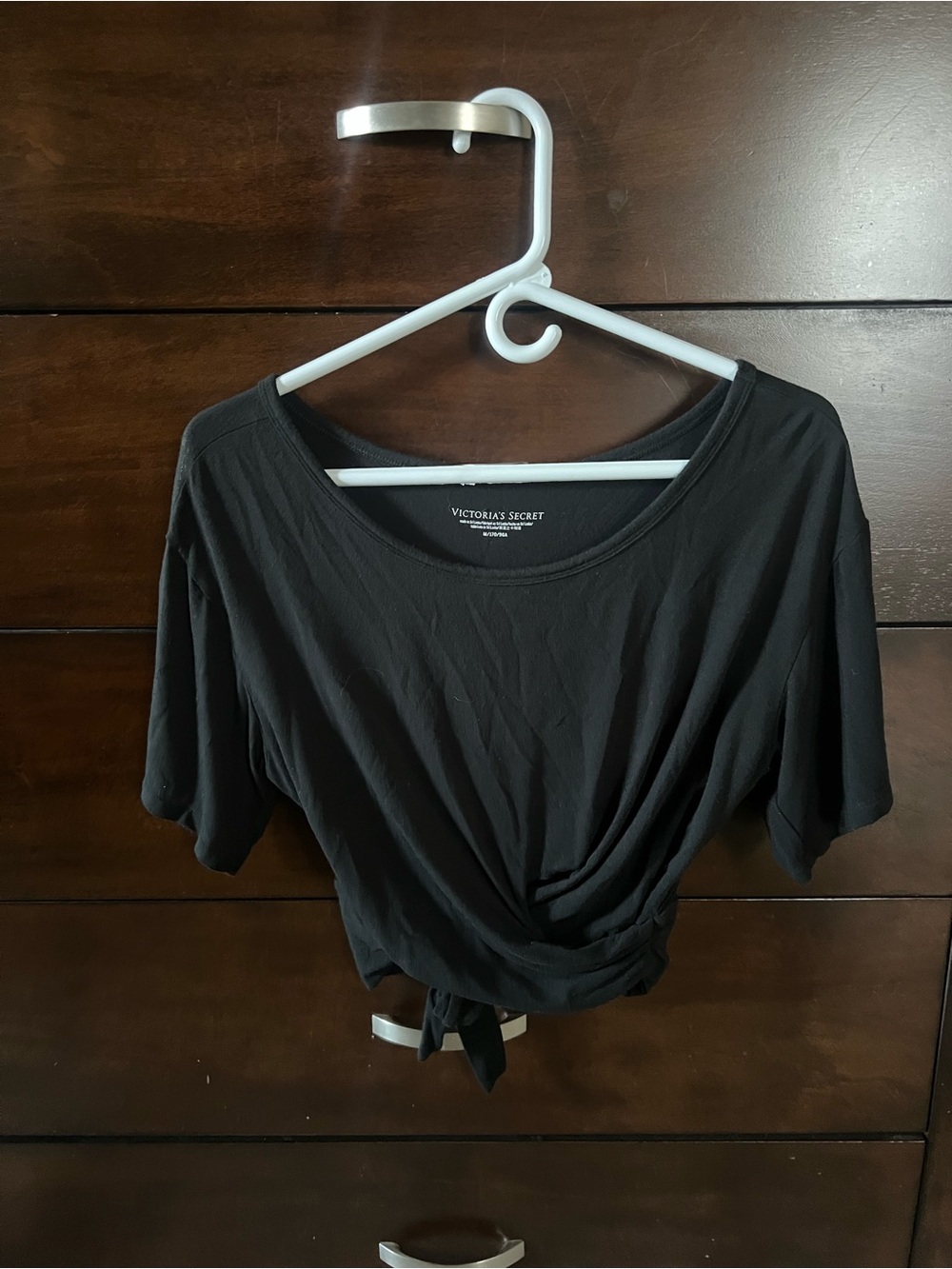 Victoria's Secret Black Short Sleeve Tie-Back Crop Top